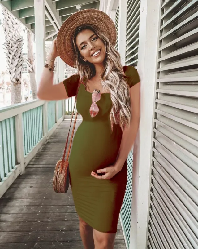 Short sleeve pregnant dress Forest Green - Shop at LoveMi