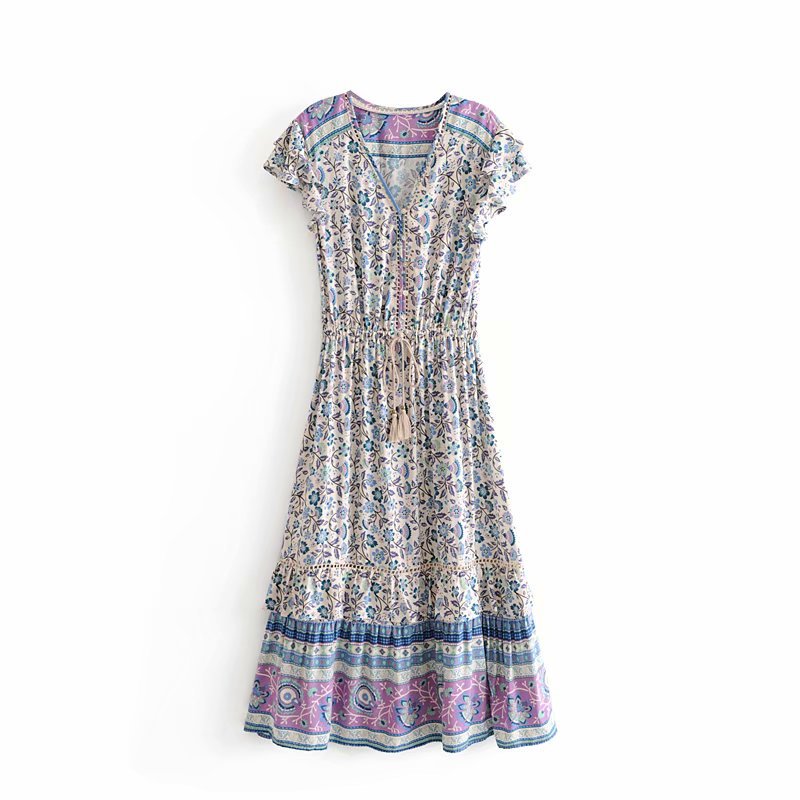 New stitching lace V-neck dress