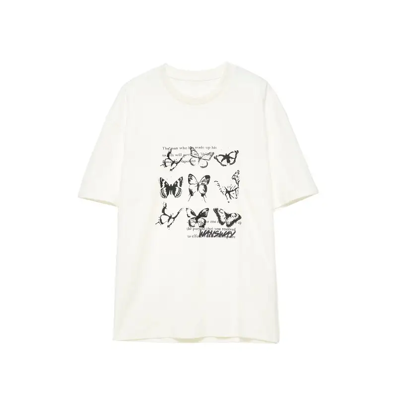 Oversized Graphic T-Shirt with Butterfly Print, Short Sleeve Crew Neck Casual Top