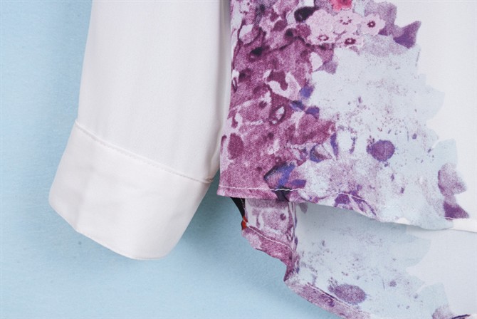 Printed lapel long sleeve chiffon shirt