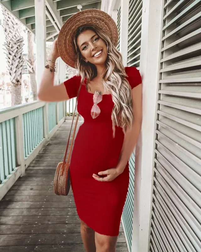 Short sleeve pregnant dress Red - Shop at LoveMi