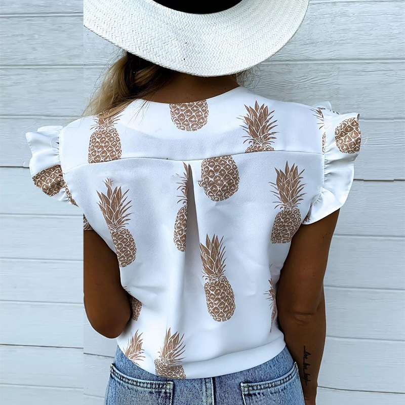 Pineapple cactus printed chiffon shirt