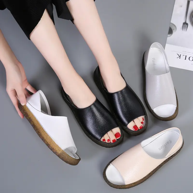 Fish mouth leather sandals