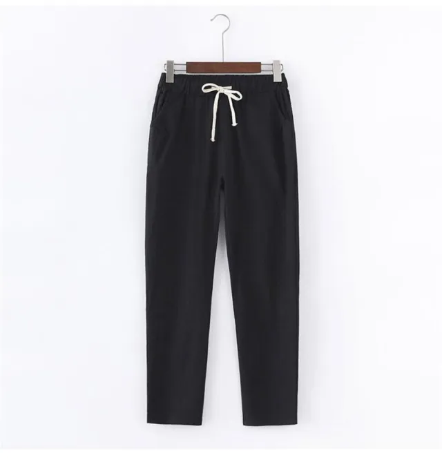 New Korean large cotton hemp pants Black - Shop at LoveMi