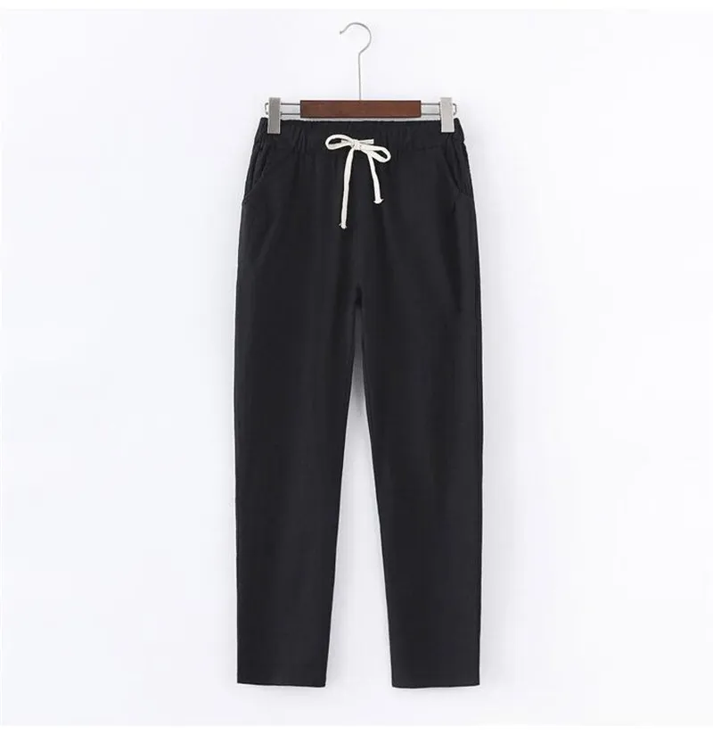 New Korean large cotton hemp pants - Black