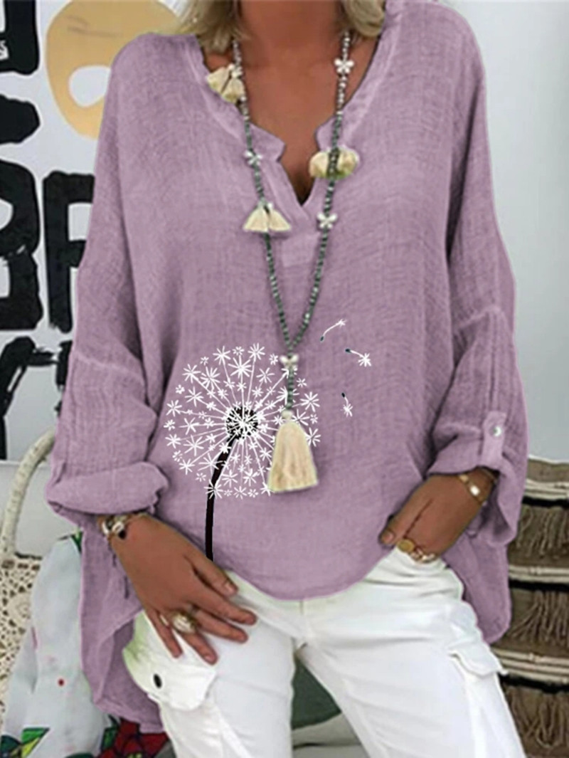 V-neck printed slub cotton T women