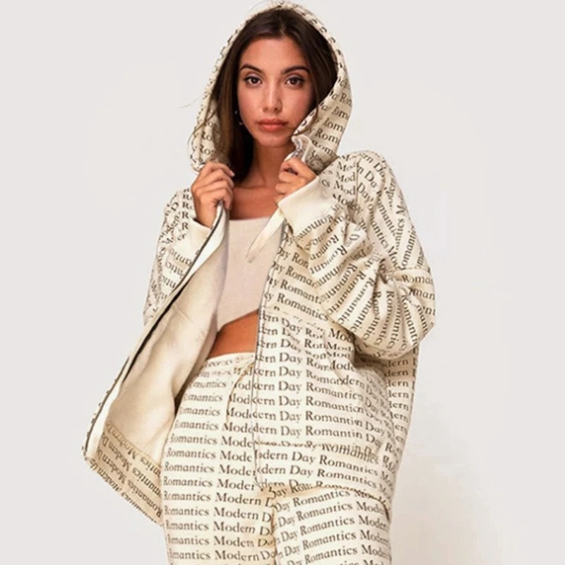 Letter printed hooded jacket casual pants