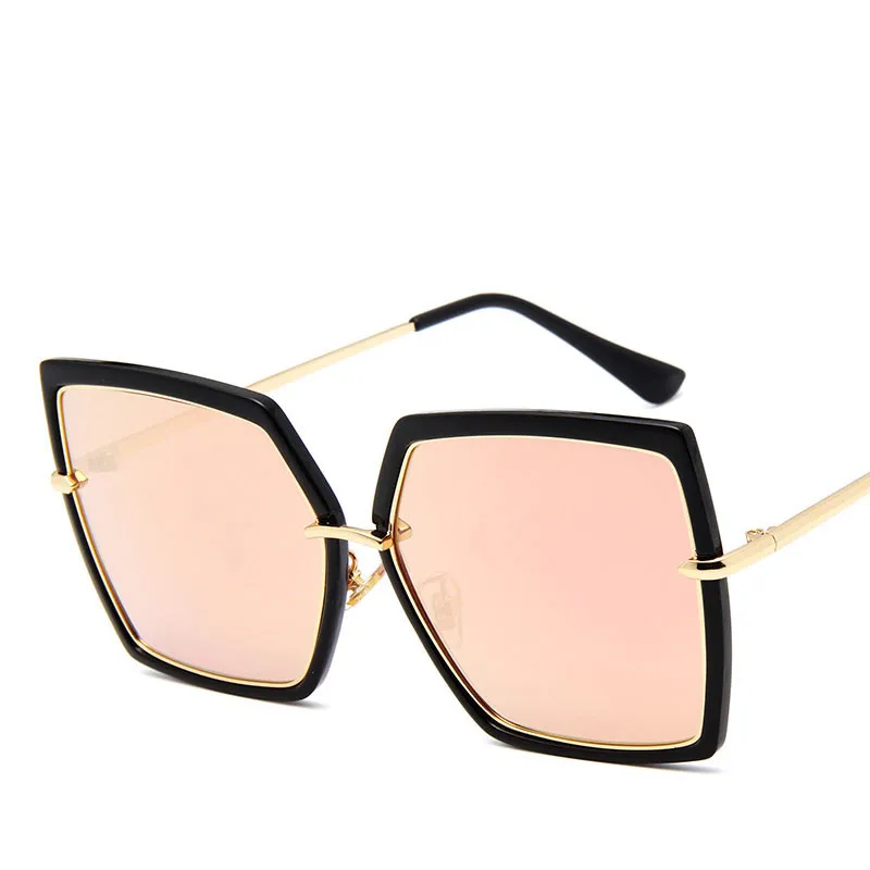 Reflective metal men and women retro sunglasses - Bright Black Powder