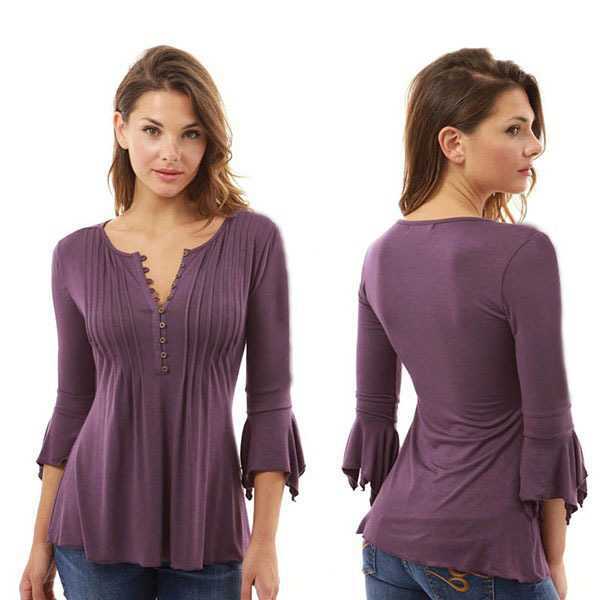 Button V-neck fashion sexy T-shirt