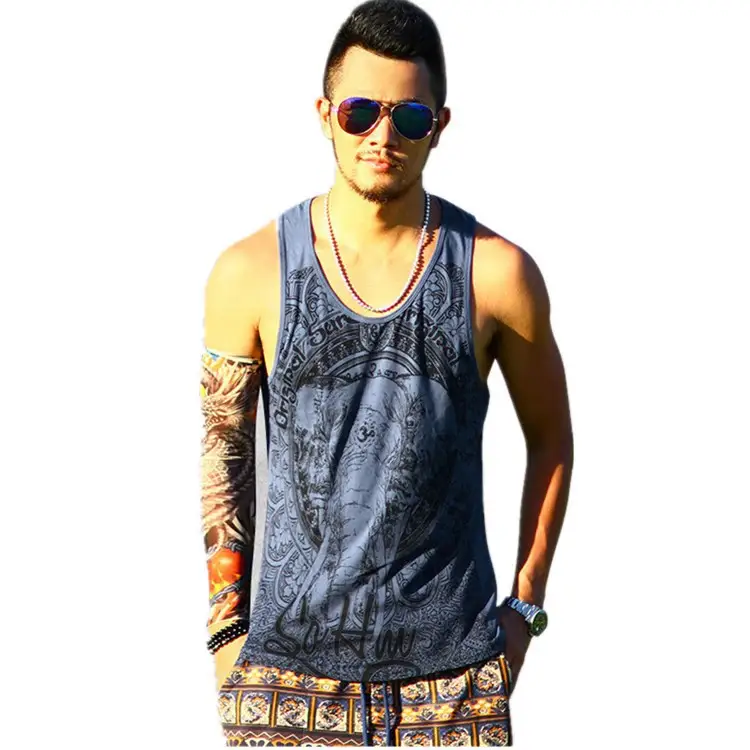 Elephant Print Sleeveless Tank Top for Men