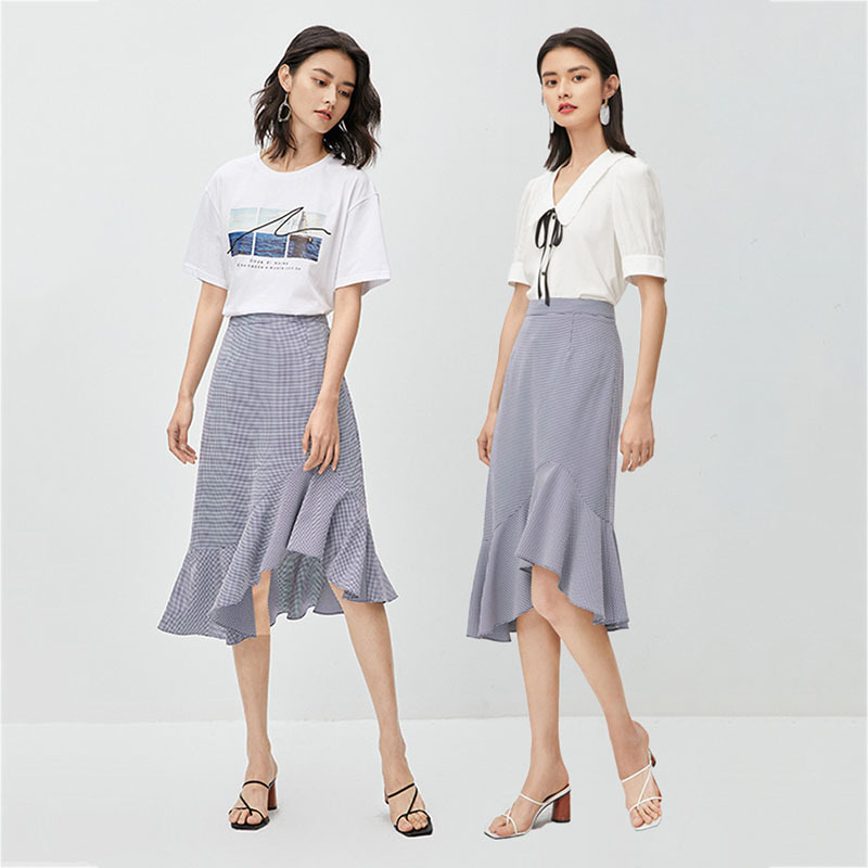 Irregular high waist ruffle fishtail skirt