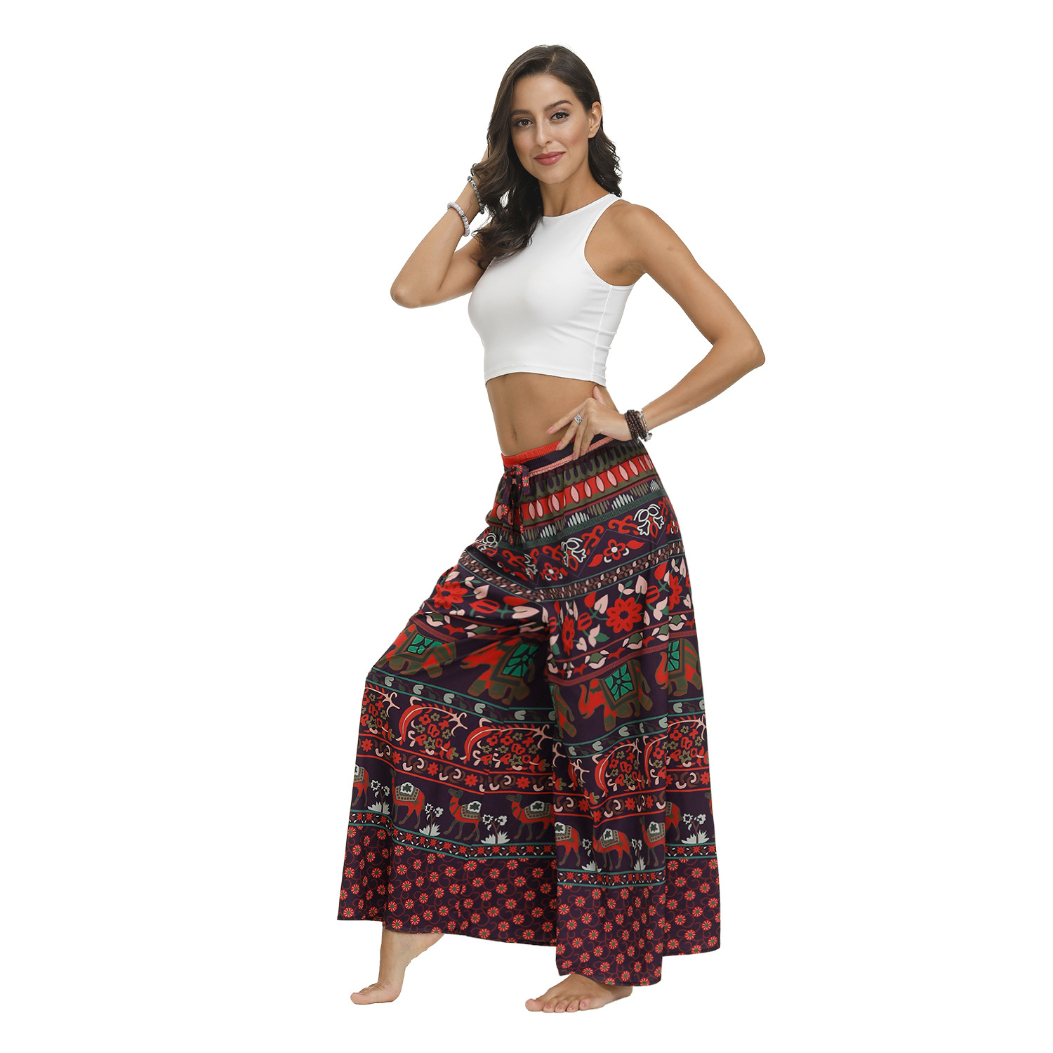 Women's printed ethnic style wide-leg pants