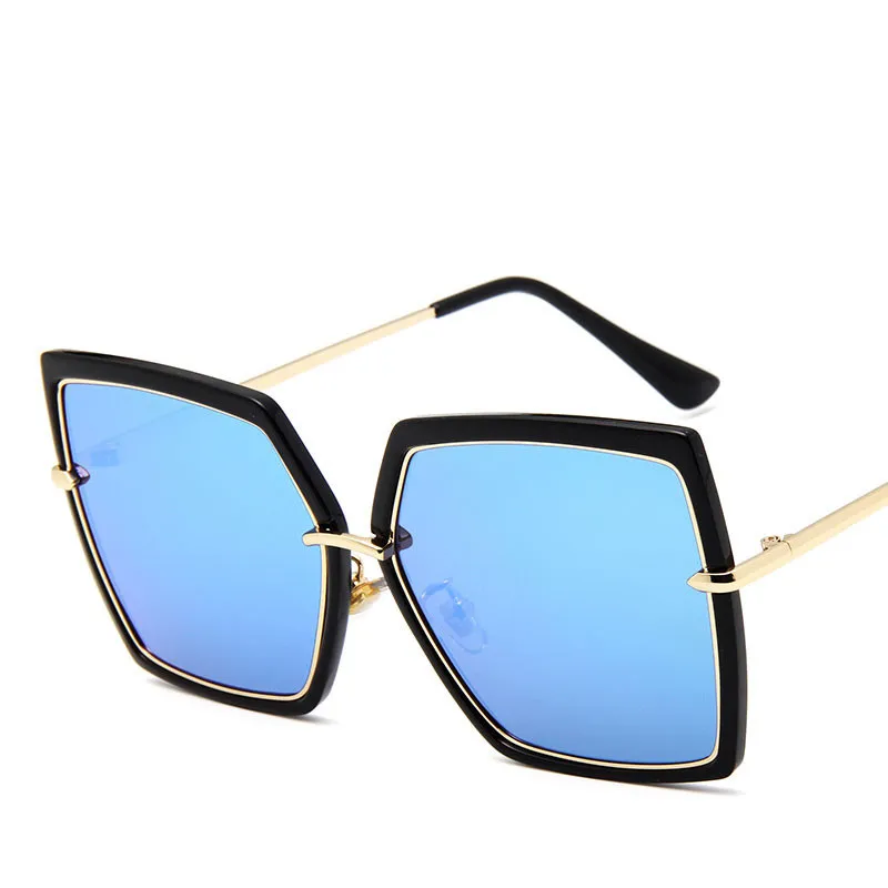 Reflective metal men and women retro sunglasses - Blue