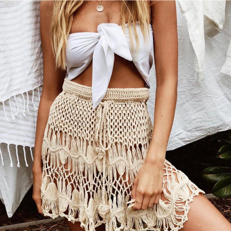 Handmade beach bikini hook flower hollow skirt