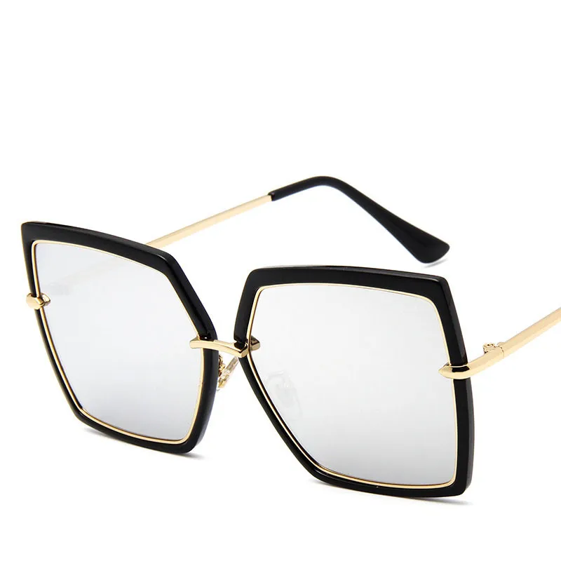 Reflective metal men and women retro sunglasses - White