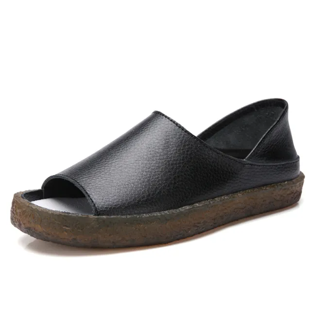 Fish mouth leather sandals Black - Shop at LoveMi