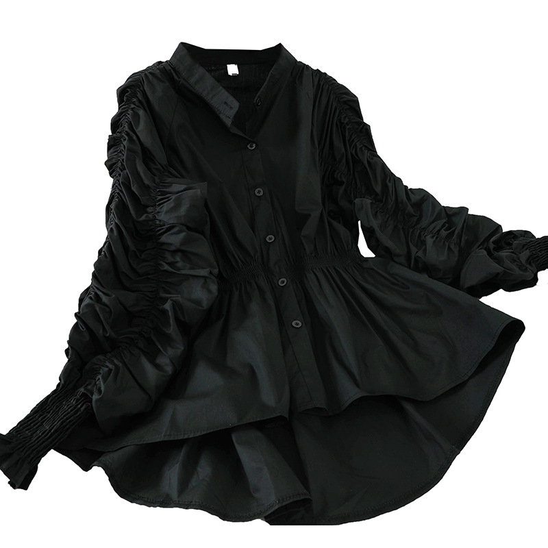 Pleated long-sleeved loose shirt