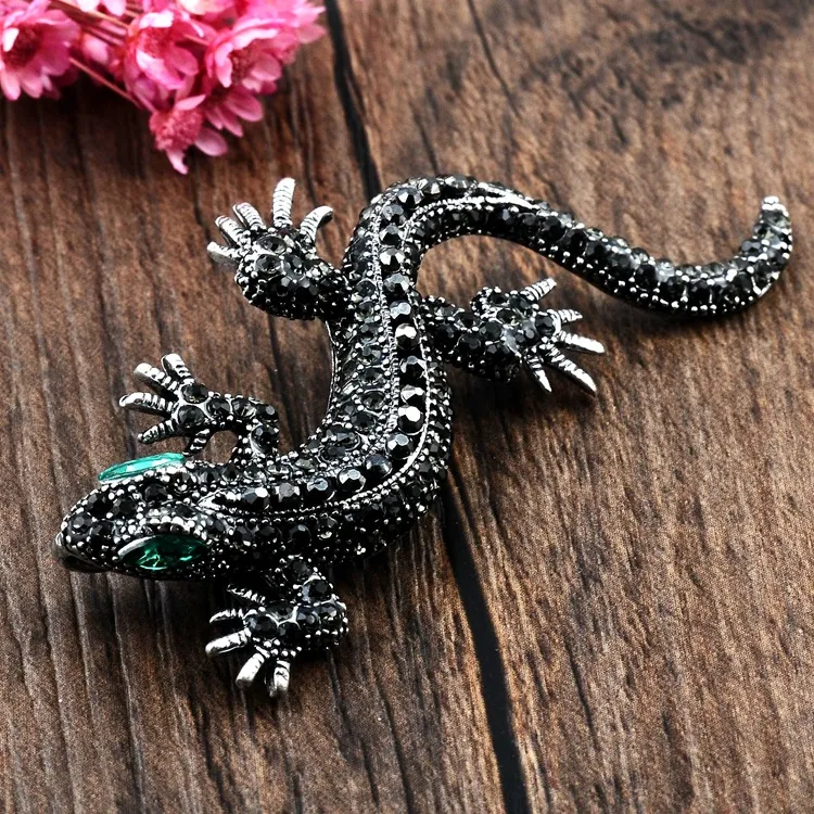 Suit brooch lizard pin clothes accessories - Black