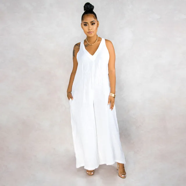 Loose tie casual jumpsuit White - Shop at LoveMi