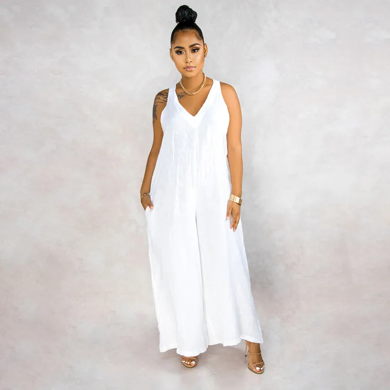 Loose tie casual jumpsuit - White