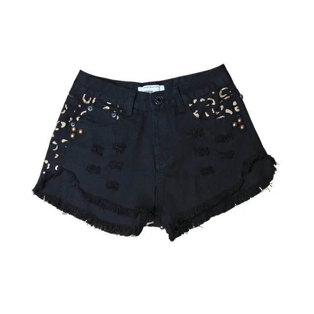 Loose wide feet high waist printed hot pants Black - Shop at LoveMi