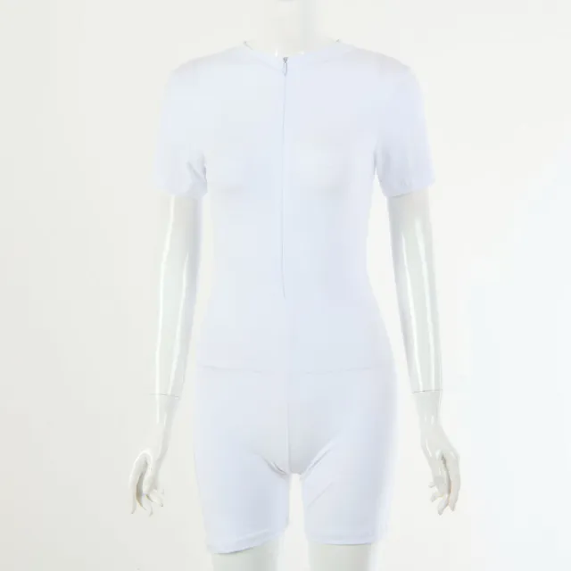 Round neck short sleeve jumpsuit White - Shop at LoveMi