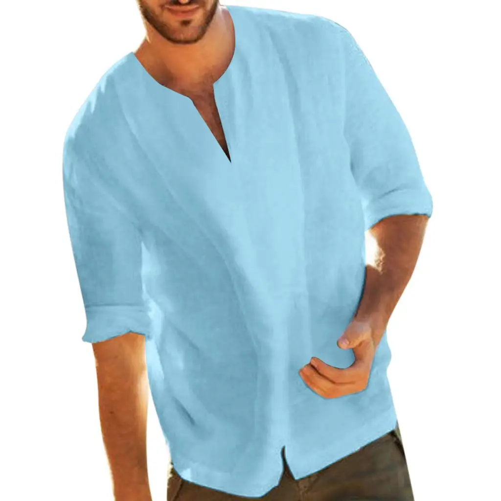 Cotton and linen plain color T-shirt