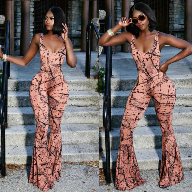 Wide leg jumpsuit with printed halter strap Apricot - Shop at LoveMi