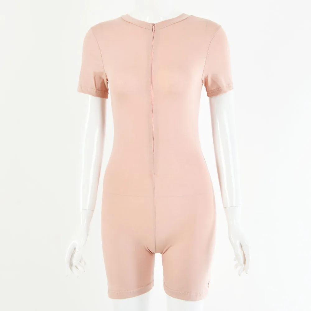 Round neck short sleeve jumpsuit - Pink