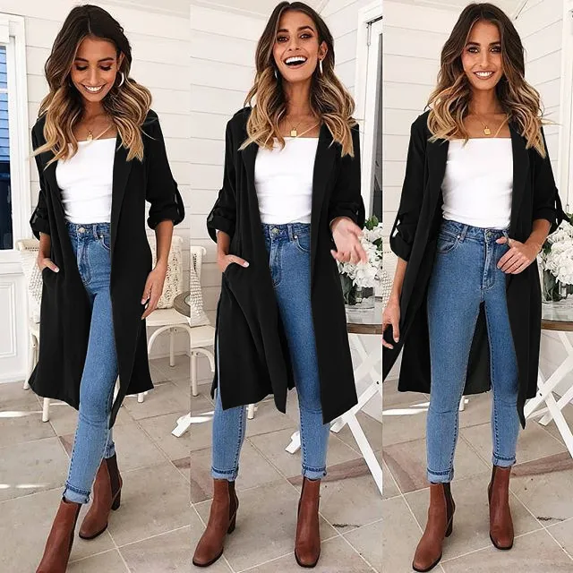 Women's long trench coat jacket Black - Shop at LoveMi