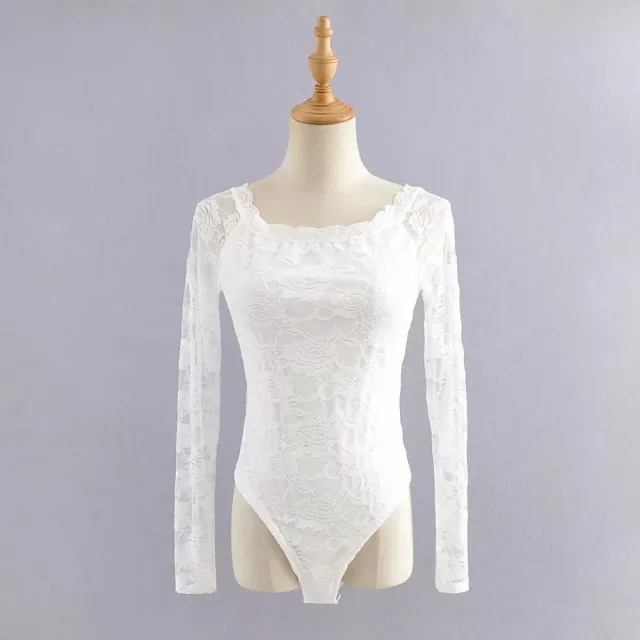 Lace cutout long sleeve jumpsuit White - Shop at LoveMi