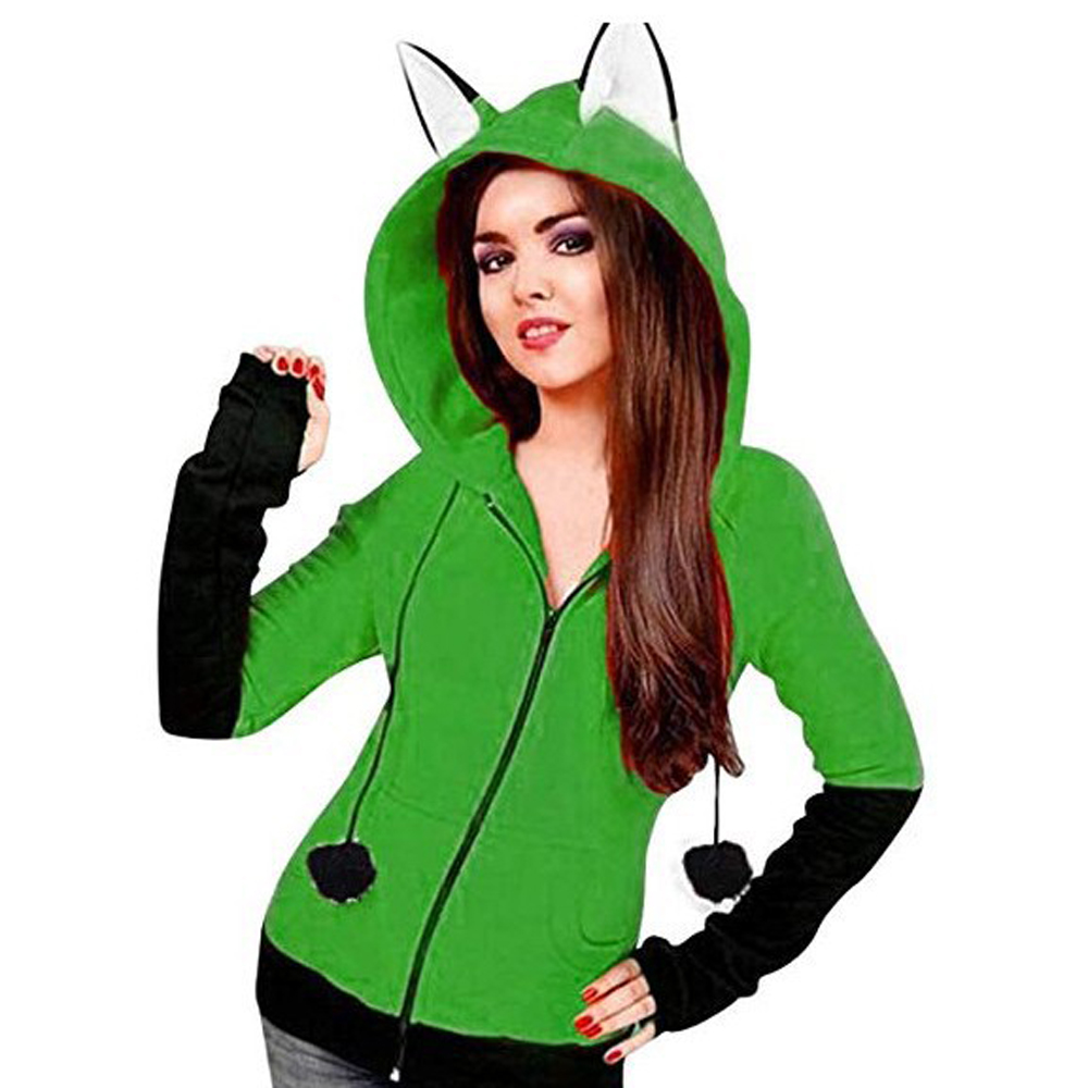 Hooded rabbit ear zipper cardigan cotton dress