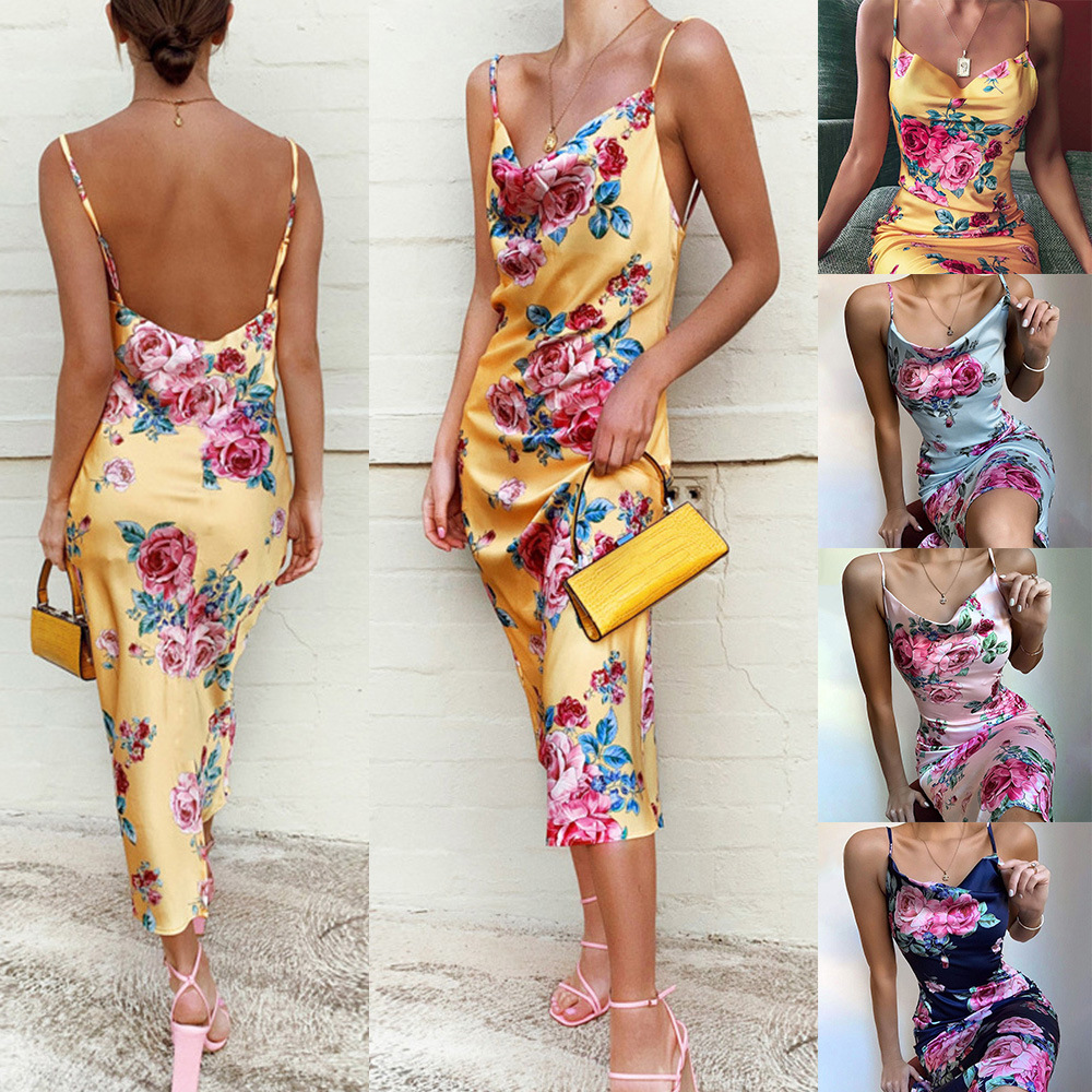 Summer women's printed suspender dress