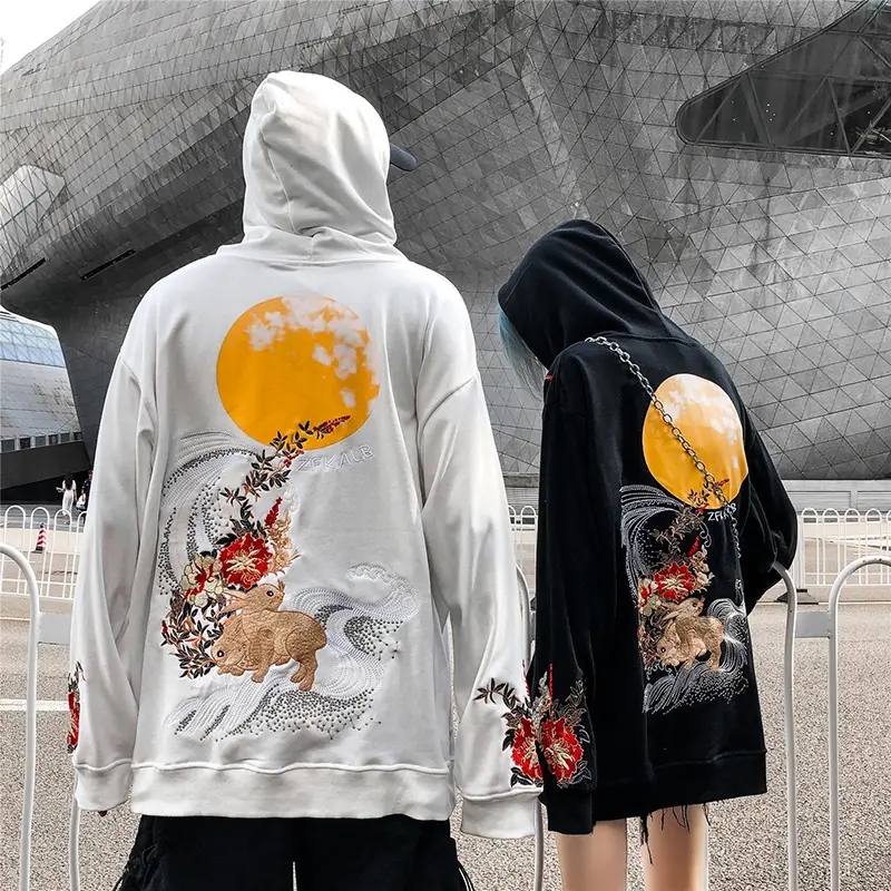 Embroidered Rabbit Hoodie Pullover Sweatshirt