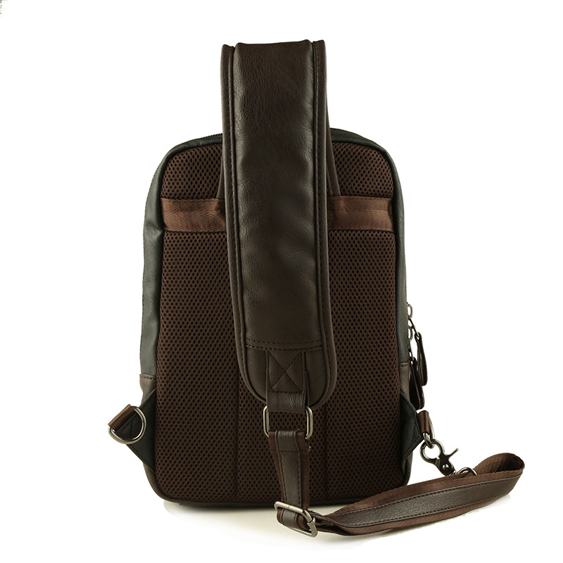 Leather men bag student backpack leisure