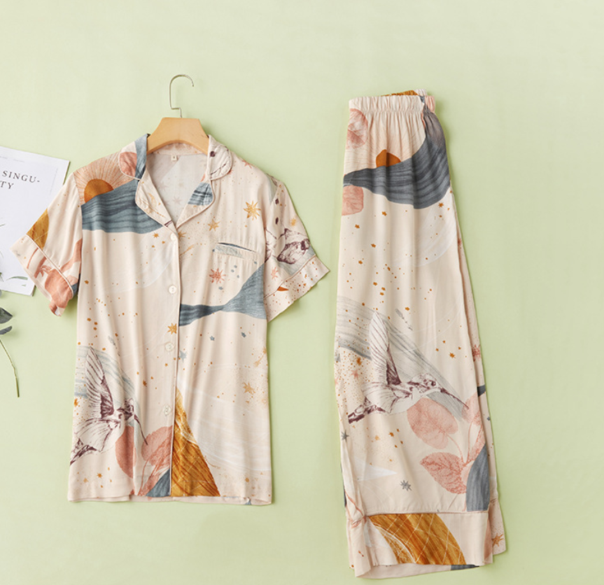 Satin starry short-sleeved trousers