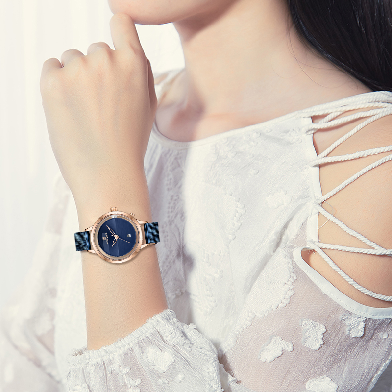 Calendar mesh belt quartz watch female form