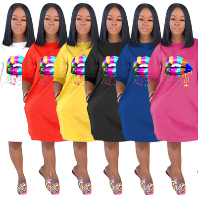 Loose plus size solid color sticker T-shirt