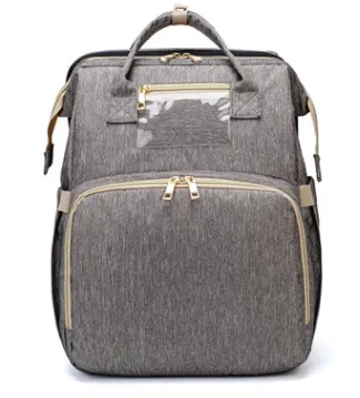 USB Charging Version Mommy Bed Backpack Folding Large Capacity Multi function Grey - Shop at LoveMi
