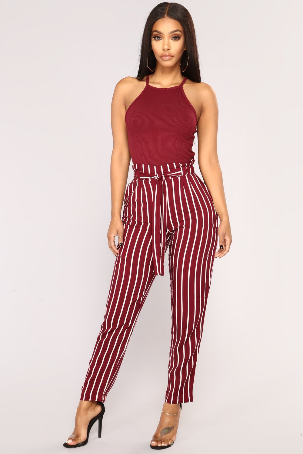 Autumn Winter women casual mid waist pants black striped bow tierricdress Red - Shop at LoveMi