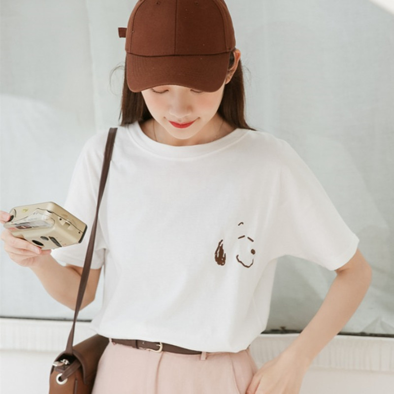 Simple cartoon puppy embroidered T-shirt