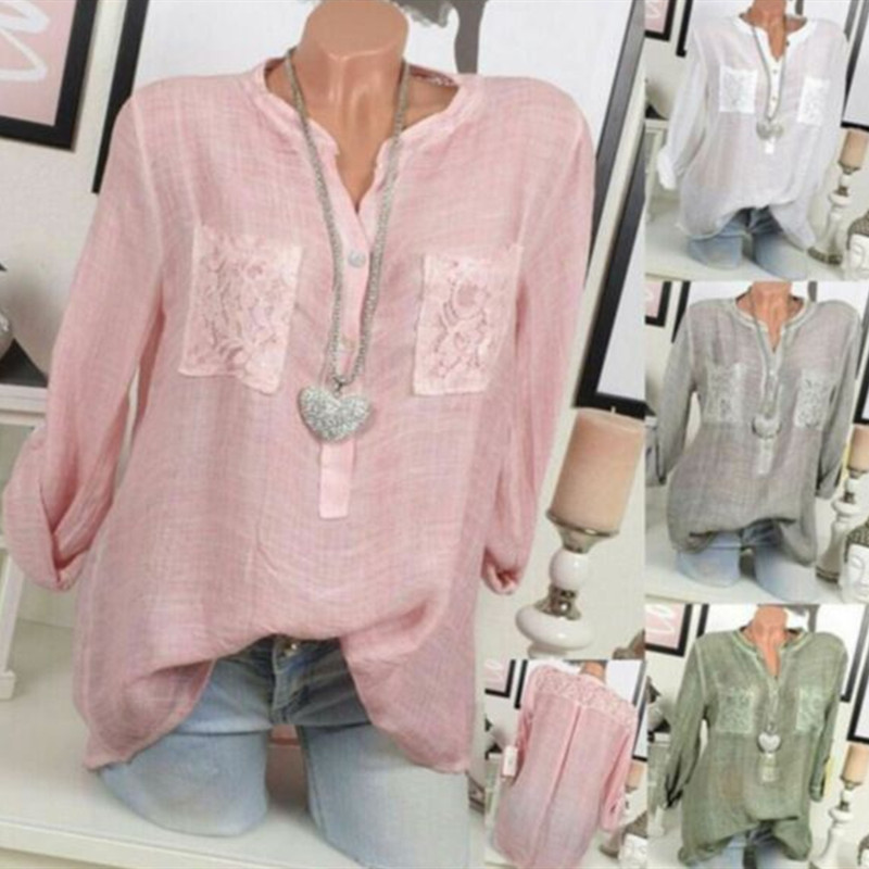 V-neck long sleeve pocket irregular shirt