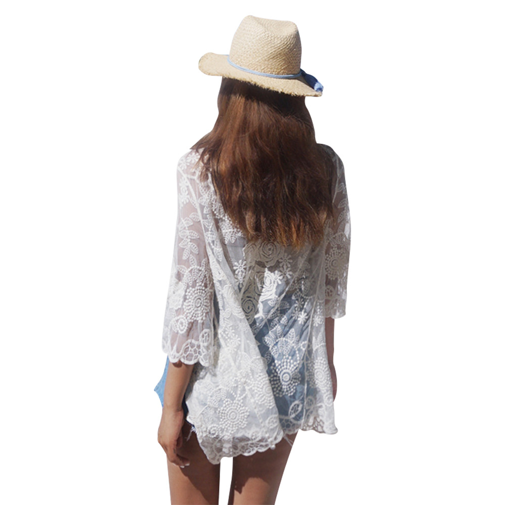 Hollow lace knitted casual mesh shirt women swimsuit jacket