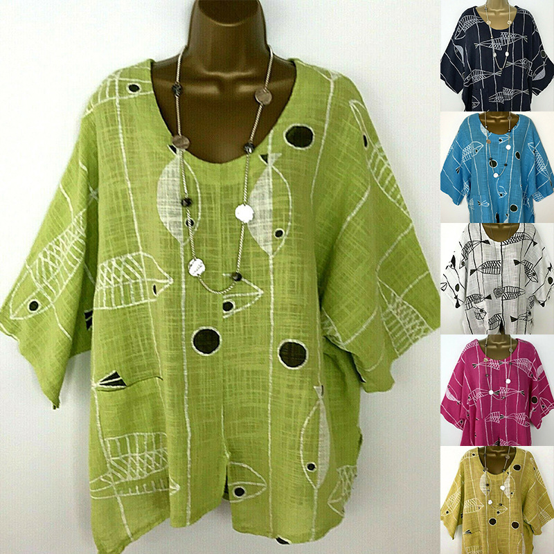 Printed cotton linen multi color T-Shirt Top