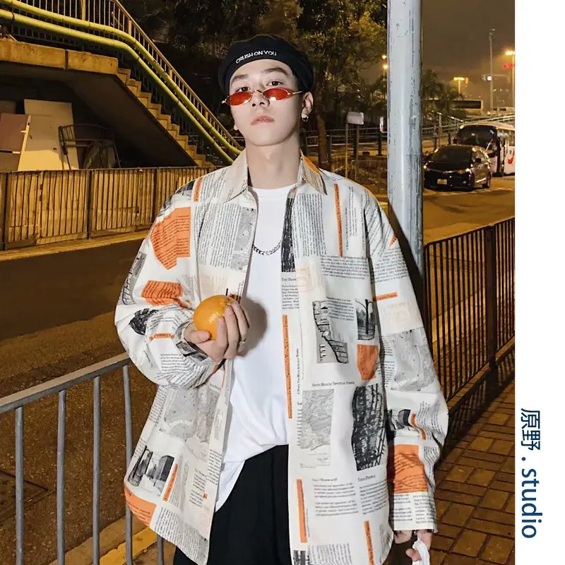 Newspaper printed loose shirt