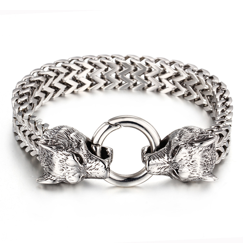 Men's Stainless Steel Wolf Head Bracelet Fashion Accessories