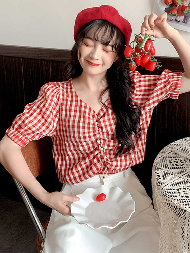 Plaid shirt female design sense niche