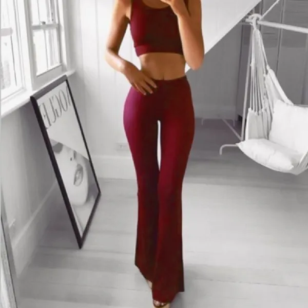 Solid color high elastic slim belly bell pants Red - Shop at LoveMi