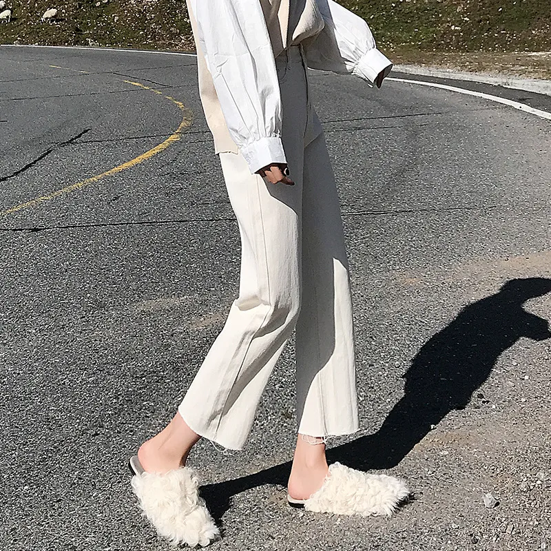 Women's high waist jeans - Beige