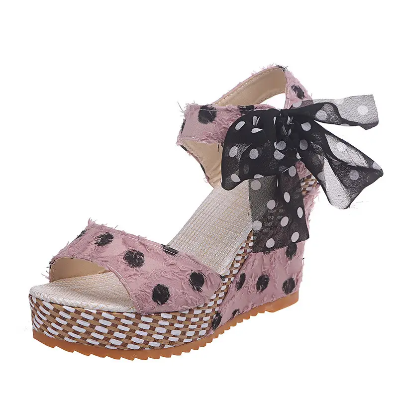 Roman polka dot ribbon bow sandals